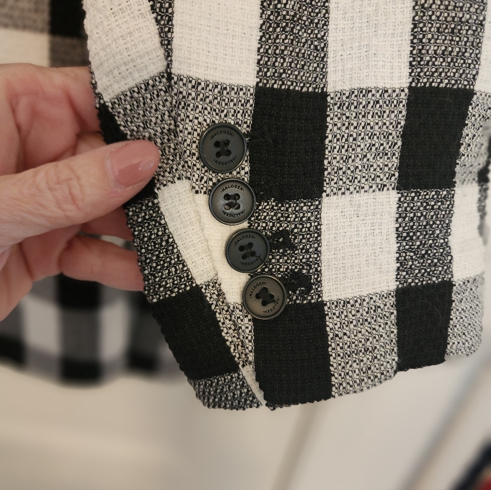 Halogen Women's Black and White Checkered Blazer Houndstooth Size 20W Academia - Picture 7 of 10